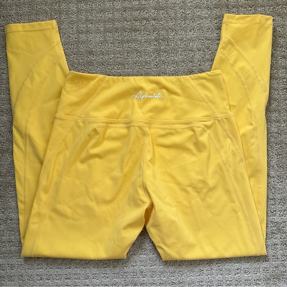 Alphalete Yellow Gym Leggings high waisted Womens size Medium Pulse Surge